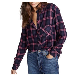 Rails Hunter Button Up Shirt Womens Size S Plaid Long Sleeve Blue Pink Flannel